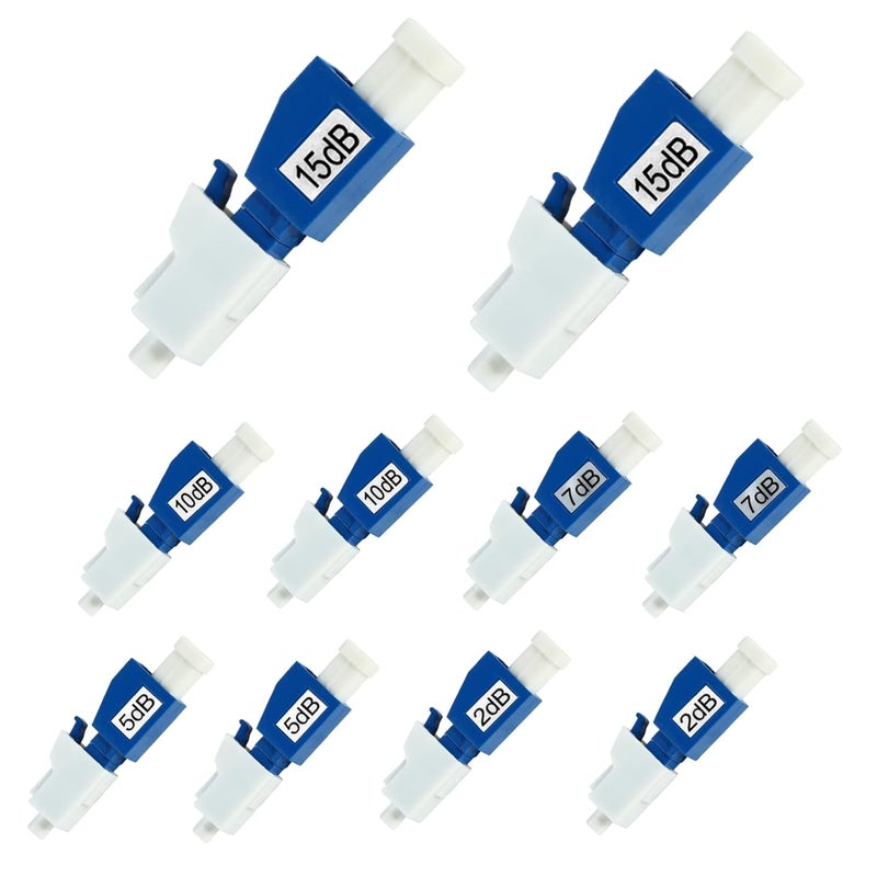 Solnique 10 Pack Single Mode Fiber Optic Attenuators – 2dB, 5dB, 7dB, 10dB, 15dB, LC/UPC Fiber Attenuator Ideal for Communication & Data Centers - Image 2